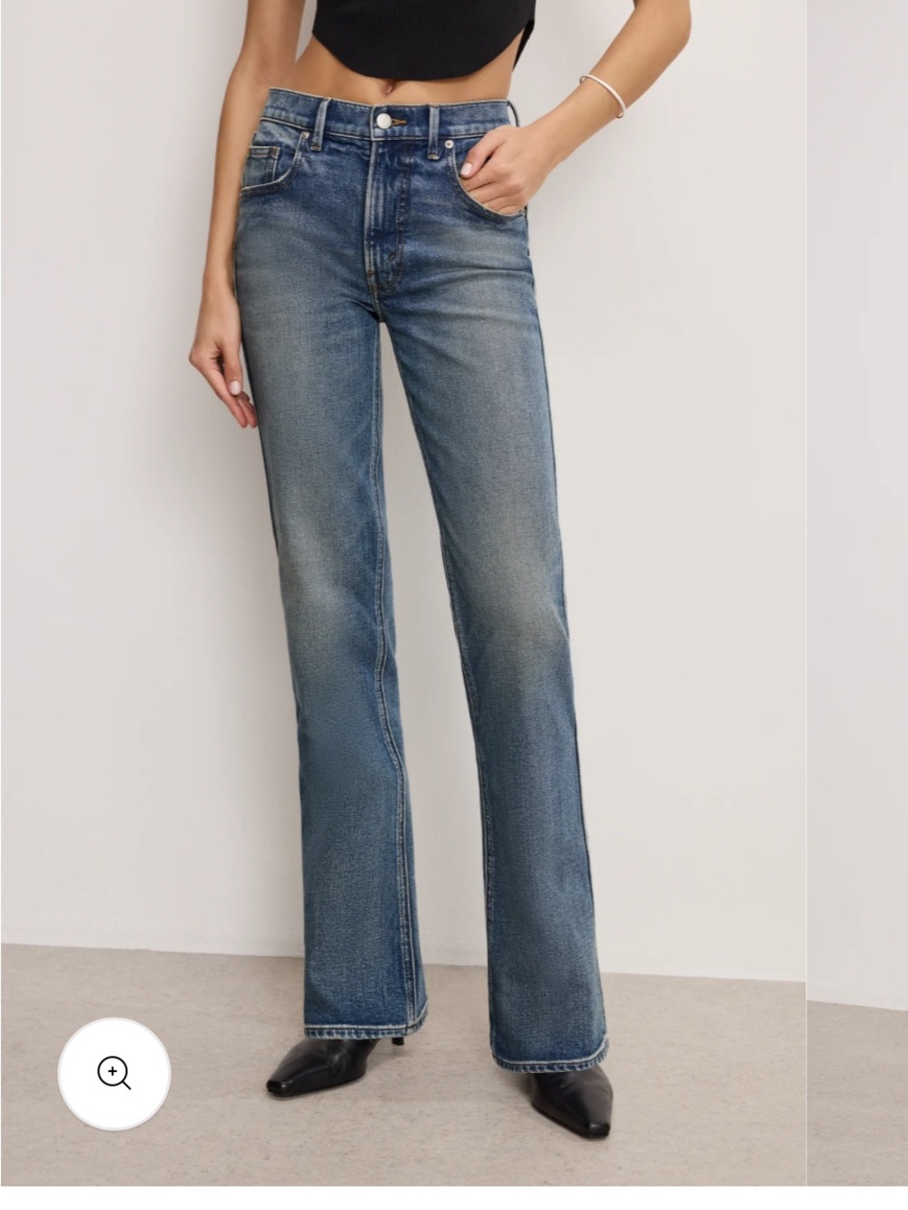 Good American Bootcut High-Rise Straight Jeans in Medium Blue